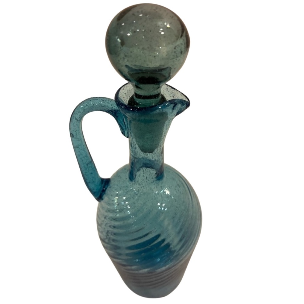 Blue Hand blown Cruet/Bottle with Stopper for Vase or OIL Applied Handle 0 Chips